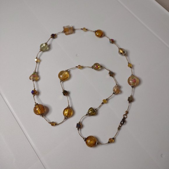 31 Inch Glass Bead Necklace With Flowers - Picture 1 of 12